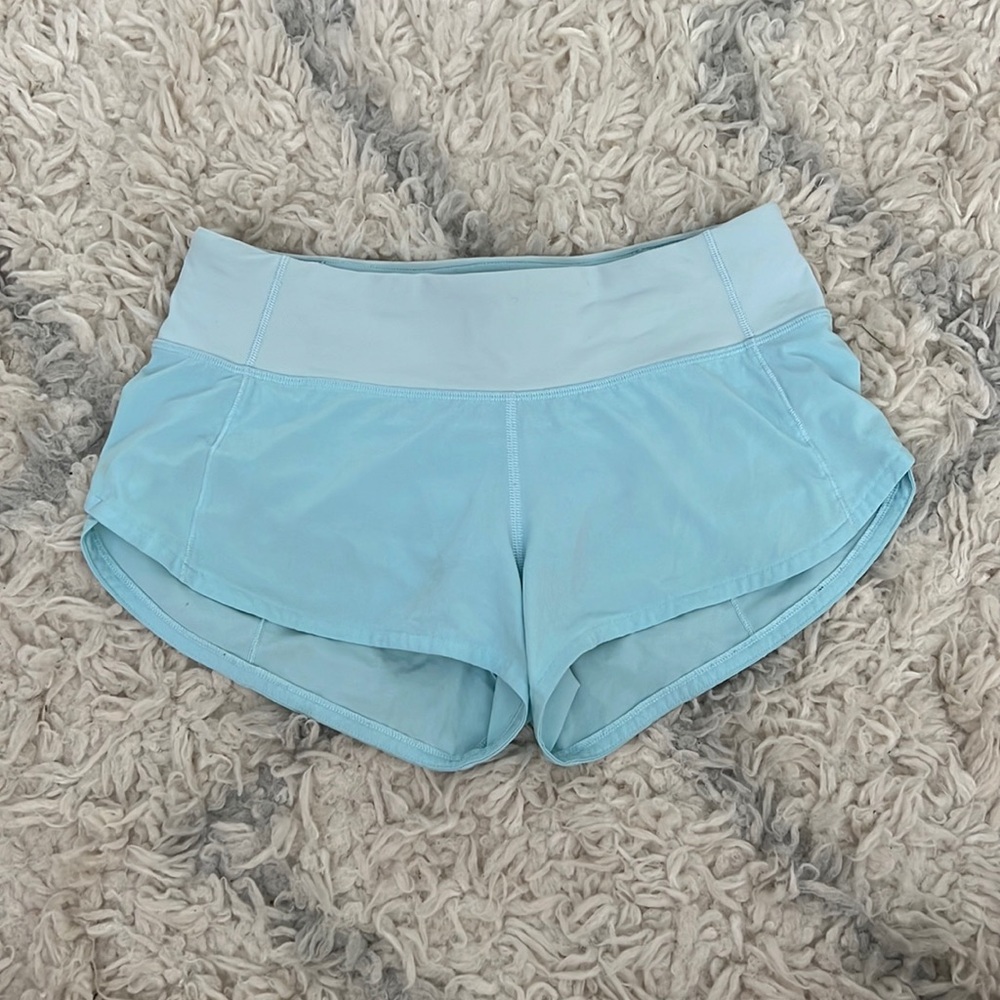 Lululemon “speed up” shorts, air blue, size 2, 2.5 inch inseam